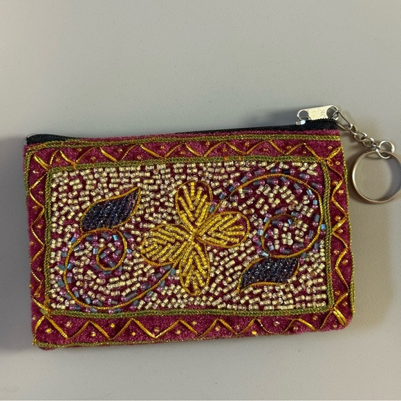 Beautiful Handmade Floral Design Beaded Pouch - Picture 1 of 4